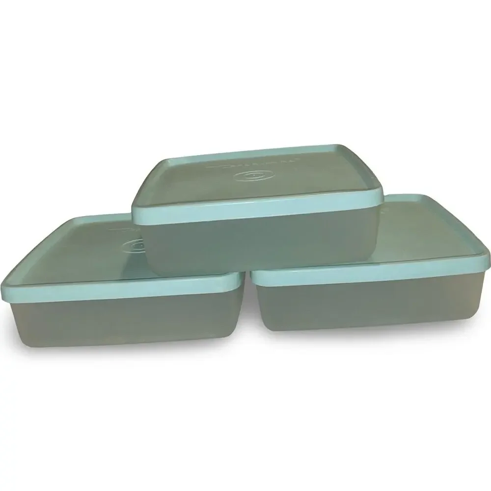 Tupperware 670 671 Square Away Sandwich Keeper Set of 3 Seafoam Green Aqua Vtg